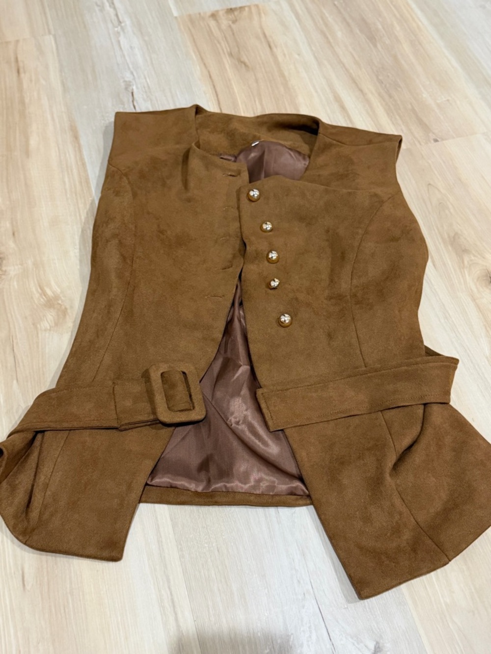 Women's Brown Suede Belted Vest Jacket